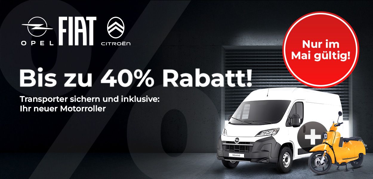 2 für 1-Aktion: Bis zu 40 % Rabatt auf Transporter – Motorroller inklusive!