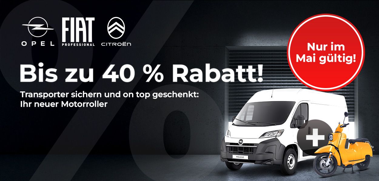 2 für 1-Aktion: Bis zu 40 % Rabatt auf Transporter – Motorroller on top geschenkt!