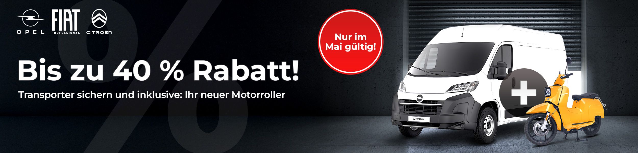 2 für 1-Aktion: Bis zu 40 % Rabatt auf Transporter – Motorroller inklusive!