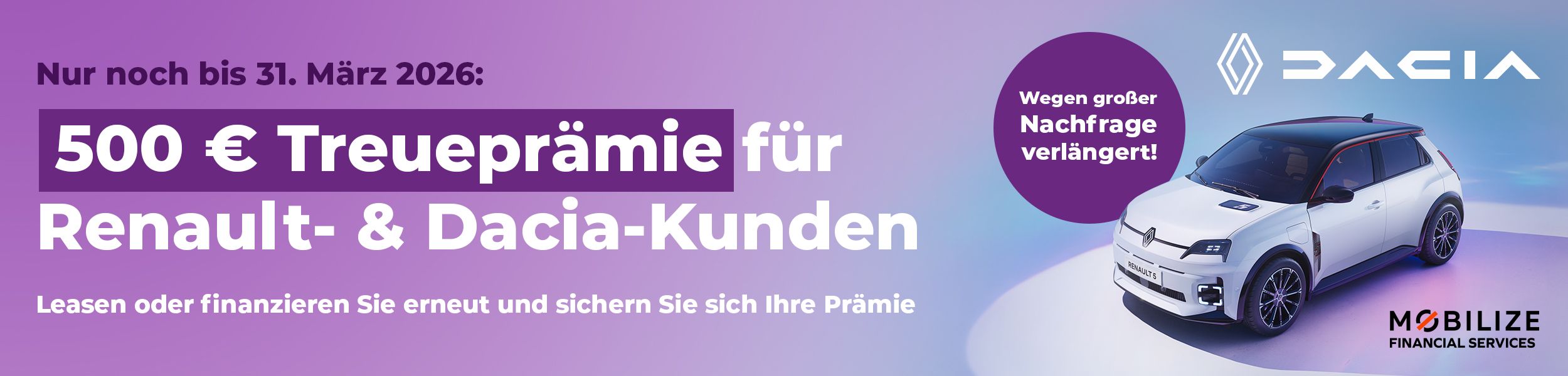 Ihre Treue wird belohnt – 500 € Prämie für Renault- und Dacia-Kunden