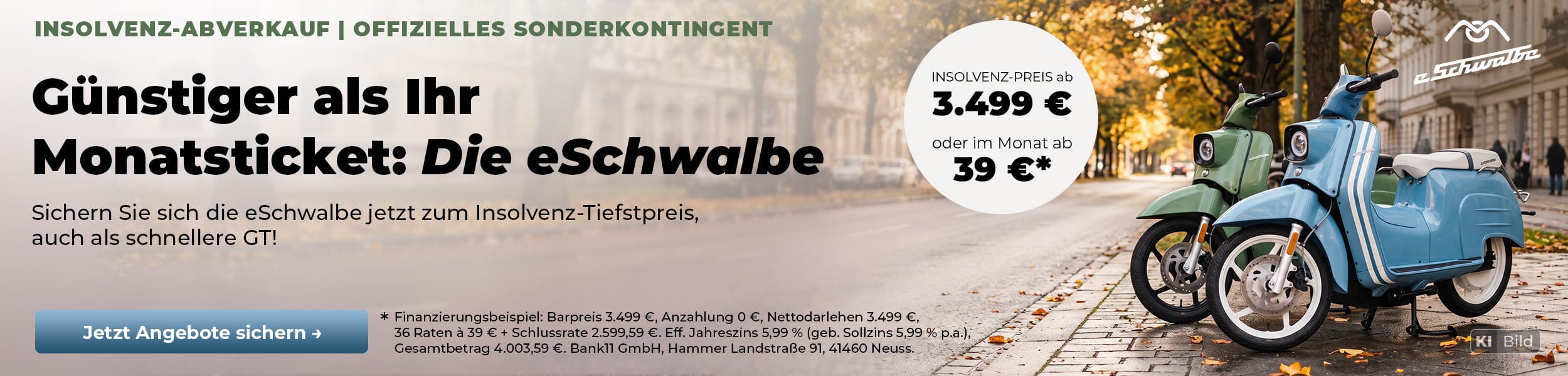 eSchwalbe Insolvenz-Abverkauf: Blaue und grüne eSchwalbe zum Insolvenz-Tiefstpreis. Jetzt Sonderangebote sichern, auch für die GT!